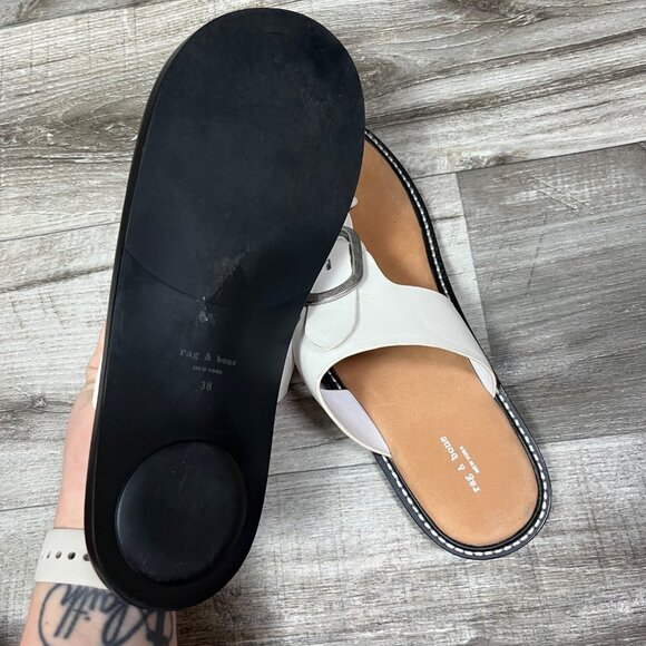 Rag & Bone Ansley Leather Flat Thong Sandals Whites Women’s Size 38 - Picture 5 of 9